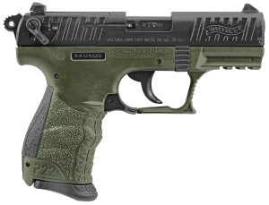 Walther Arms 5120338 P22 Military *CA Compliant 22 LR 10+1 3.42" Matte Black Tenifer Serrated/Steel Slide, OD Green Polymer Frame w/Picatinny Rail, OD Green Interchangeable Backstrap Grips