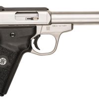 Smith & Wesson 108490 SW22 Victory Full Size Frame 22 LR 10+1, 5.50" Silver Match Grade Barrel, Satin Serrated Slide & Frame, Black Textured Grip, Thumb Safety