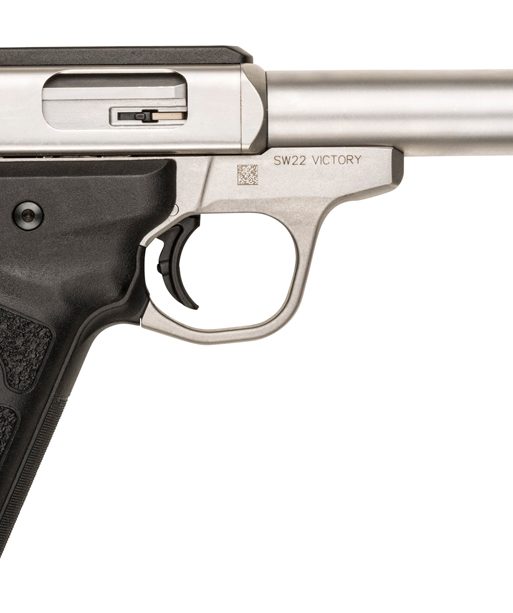Smith & Wesson 108490 SW22 Victory Full Size Frame 22 LR 10+1, 5.50" Silver Match Grade Barrel, Satin Serrated Slide & Frame, Black Textured Grip, Thumb Safety