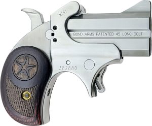 Bond Arms BAM Mini Original 45 Colt (LC) 2rd 2.50"  Stainless Steel Double Barrel & Frame, Auto Extractor & Rebounding Hammer, Blade Front/Fixed Rear Sights, Rosewood Grips, Manual Safety