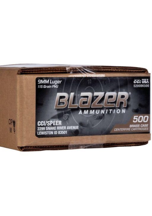 CCI Blazer Brass Handgun Ammunition 9mm Luger 115 gr FMJ 1145 fps 500/ct (Loose Pack)