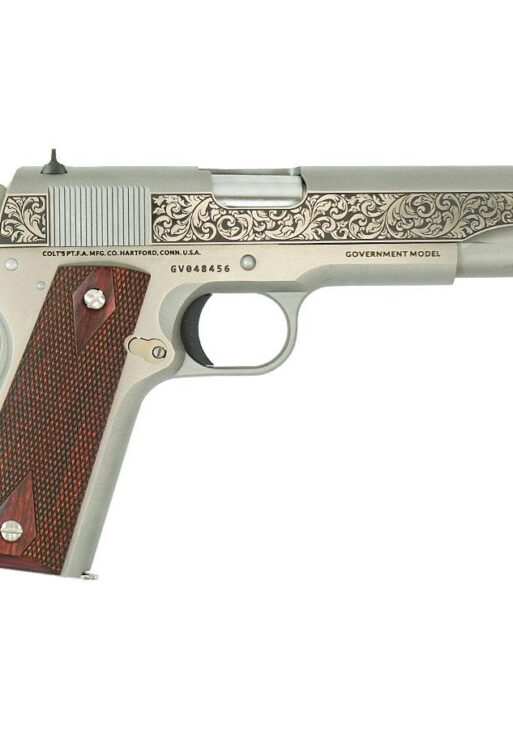 Colt Government Model "Filigree Frame and Barrel" Handgun .45 ACP 7rd Magazine 5" Barrel Stainless Frame