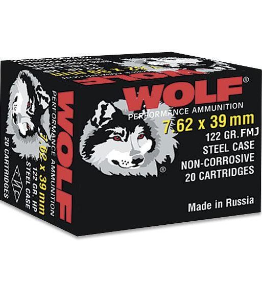 Wolf WPA Polyformance Rifle Ammunition 7.62x39mm 123 gr FMJ 2396 fps - 20/ct