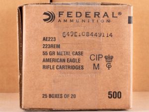 Federal Ammo American Eagle Rifle Ammunition .223 Rem 55 gr FMJ 3240 fps 500/rd Case