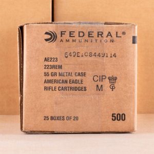 Federal Ammo American Eagle Rifle Ammunition .223 Rem 55 gr FMJ 3240 fps 500/rd Case