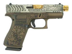 Glock 43X Custom "Viking" in Colonial Brown Handgun 9mm Luger 10rd Magazines (1) 3.9" Threaded Gold Barrel