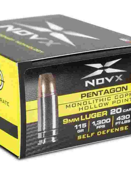 NovX Pentagon Handgun Ammunition 9mm Luger 115gr CHP 1300 fps 20/ct