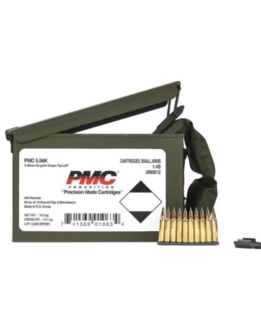 PMC Rifle Ammunition 5.56 NATO 62 gr Green Tip 2920 fps 1680/ct w/Bandoleer Metal Box (2-Metal Boxes) 1680/ct Total