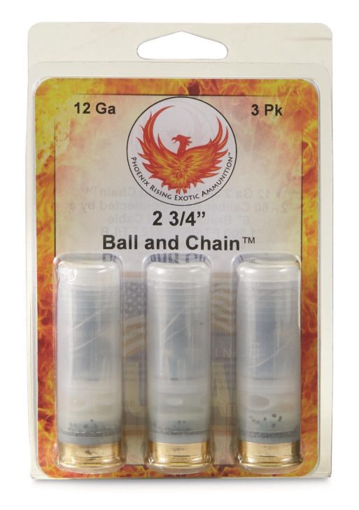 Phoenix Rising Ball & Chain Shotshells 2- 60 Cal Balls Connected with 6'' Cable 12ga 2-3/4" 1200 fps 3/ct