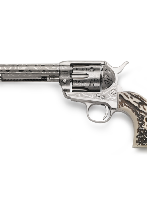 Taylor's 1873 Cattlebrand Engraved Stag Handgun .45 Colt 6rd Capacity 5.5" Barrel Engraved Silver with White