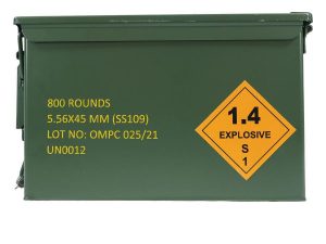 OMPC M855 Steel Core Rifle Ammunition 5.56mm 62gr FMJ 3020 fps 800rds (Boxed in Metal Can)