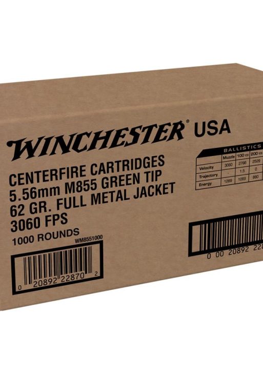 Winchester USA Lake City M855 Green Tip Rifle Ammunition 5.56mm 62 gr. FMJ 3060 fps 1000/ct (Bulk)