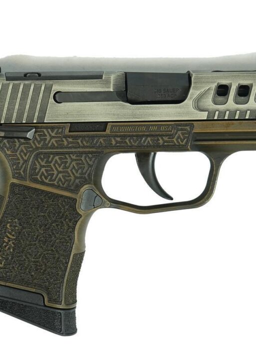 Sig Sauer Distressed Gray Slide/Brown Octagon Grip P365-380 Handgun 380 Auto 10rd Magazine 3.1" Barrel Black Manual Safety