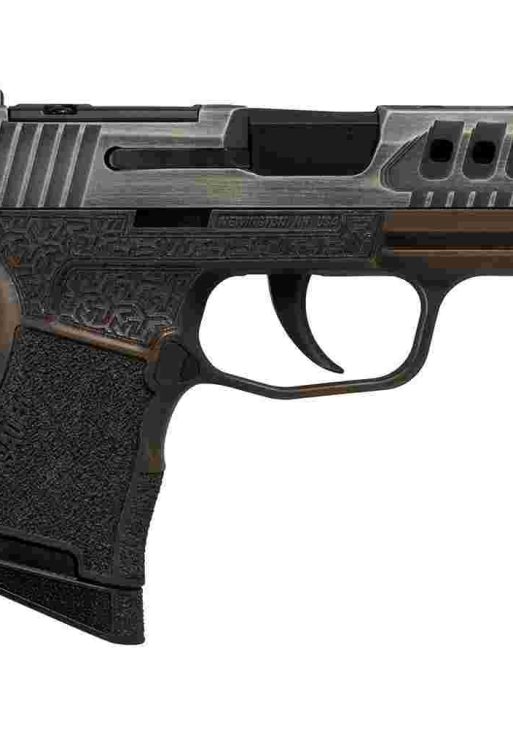 Sig Sauer P365 "Gold Bug" Handgun 9mm luger 10rd Magazines(2) 3.1" Black Barrel Tactical Cut Distressed Grey Slide/Brown Grip Octagon Stippling