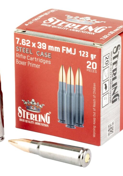 Sterling Exclusive Steel Cased 7.62x39 Rifle Ammo - 123 Grain | FMJ | 1000rd Case