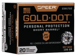 Speer 23917GD Gold Dot Personal Protection Short Barrel 357Mag 135gr Hollow Point 20 Per Box/10 Case