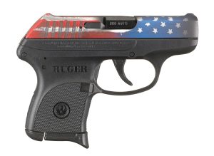 Ruger 13710 LCP  Compact Frame 380 ACP 6+1, 2.75" Black Steel Barrel, American Flag Cerakote Serrated Steel Slide, Black Polymer Frame, Black Polymer Grip, Right Hand