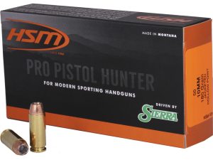 HSM Pro Pistol Hunter Ammunition 10mm Auto Sierra JHP 180 gr. 50 rd.