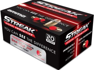Ammo Inc 9115JHPSTRKRED Streak Visual (RED)  9mm Luger 115gr Jacketed Hollow Point 20 Per Box/10 Case
