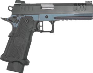 Great Lakes Firearms GL1911DS9FSSBLU 1911 DS Synergy 9mm Luger 20+1 5" Optic Cut/Serrated Cerakote Black Molded Grip Blue Titanium Frame