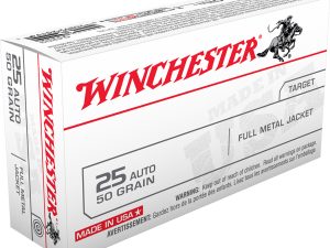 Winchester USA Pistol Ammo 25 ACP 50 gr. FMJ 50 rd.