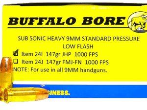 Buffalo Bore Ammunition 24I20 Subsonic Strictly Business 9mmLuger Subsonic 147gr Jacketed Hollow Point 20 Per Box/12 Case