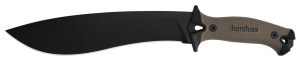 Kershaw 1077TAN Camp 10 10" Black Powder Coated 65Mn Carbon Steel Blade Black/Tan Glass-Filled Nylon Handle 16" Long Includes Sheath
