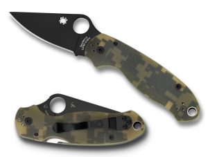 Spyderco C223GPCMOBK Para 3  2.95" Folding Drop Point Plain Black DLC CPM S30V SS Blade Camo G10 Handle Includes Pocket Clip