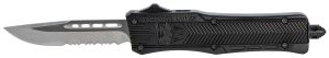 CobraTec Knives SBCTK1SDS CTK-1  Small 2.75" OTF Drop Point Part Serrated D2 Steel Blade/ Black Aluminum Handle Features Glass Breaker Includes Pocket Clip
