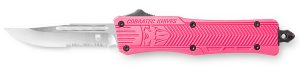 CobraTec Knives SPKCTK1SDS CTK-1  Small 2.75" OTF Drop Point Part Serrated D2 Steel Blade/ Pink Aluminum Handle Features Glass Breaker Includes Pocket Clip