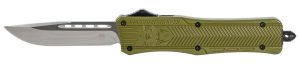 CobraTec Knives MODCTK1MDNS CTK-1  Medium 3" OTF Drop Point Plain D2 Steel Blade/OD Green Aluminum Handle Features Glass Breaker Includes Pocket Clip