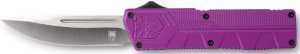 CobraTec Knives PURCTLWDNS Lightweight  3.25" OTF Drop Point Plain D2 Steel Blade/Purple Aluminum Handle Includes Pocket Clip