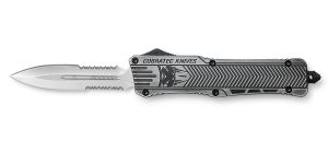 CobraTec Knives LSWCTK1LDG2SS CTK-1  Large 3.75" OTF Dagger Part Serrated D2 Steel Blade/ Stonewashed Aluminum Handle Features Glass Breaker Includes Pocket Clip