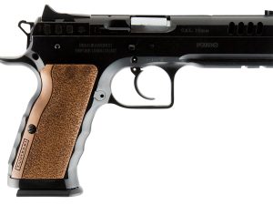 Tanfoglio IFG TFSTOCKI10 Defiant Stock I 10mm Auto Caliber with 4.50" Barrel, 13+1 Capacity, Overall Black Finish Steel, Picatinny Rail/Beavertail Frame, Serrated Slide & Wood Grip