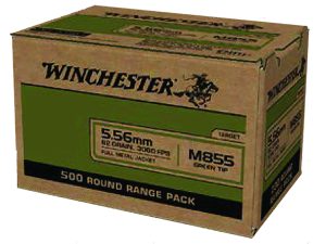 Winchester Ammo WM855500 USA M855 Green Tip 5.56x45mmNATO 62gr Full Metal Jacket 500 Per Box/2 Case