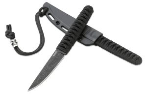 CRKT 2367 Obake  3.64" Fixed Plain Acid Etched Gray TiCN 8Cr14MoV SS Blade/ Black Nylon Cord Wrapped Stainless Steel Handle Includes Sheath