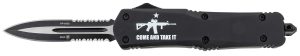 Templar Knife LAR15431 Gen II Come And Take It Large 3.50" OTF Dagger Part Serrated Black Oxide Stonewashed 440C SS Blade, 5.25" Black w/ "Come And Take It" AR-15 Gun Aluminum Handle, Glass Breaker
