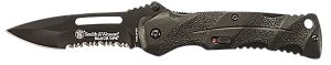 Smith & Wesson Knives SWBLOP2BSCP Black Ops  3.40" Folding Drop Point Part Serrated 4034 SS Blade Black Includes Pocket Clip