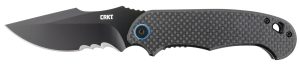 CRKT 7920K P.S.D.  3.63" Folding Recurve Veff Serrated Black EDP 4116 Stainless Steel Blade/ Black w/Blue Backspacer G10/Carbon Fiber Handle Includes Pocket Clip