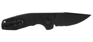 S.O.G SOG-15-38-08 SOG-TAC Auto Compact 2.94" Folding Straight Back Part Serrated Black TiNi Cryo D2 Steel Blade Black Micro-Textured Anodized Aluminum Handle Includes Pocket Clip