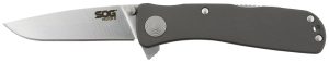 S.O.G SOGTWI8CP Twitch II 2.65" Folding Drop Point Plain Satin AUS-8A SS Blade Gray Anodized Aluminum Handle Includes Belt Clip