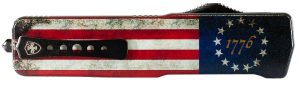 Templar Knife LZBRF321 Premium Weighted Betsy Ross Flag Large 3.55" OTF Drop Point Plain Black Oxide Stonewashed D2 Steel Blade, 5.25" Betsy Ross Flag Aluminum Zinc Alloy Handle