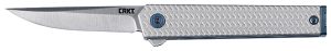 CRKT 7081 CEO Microflipper Micro 2.36" Flipper Drop Point Plain Satin 12C27 Sandvik Blade, Silver Textured w/Blue Liner & Accents Aluminum Handle, Includes Pocket Clip