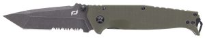 Schrade 1159324 Melee  3.50" Folding Tanto Part Serrated Dark Stonewash D2 Steel Blade 4.50" OD Green G10/SS Handle