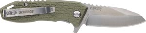 Schrade 1159317 Tenacity  Folding Modified Drop Point Part Serrated Satin AUS-10A SS Blade, Green Aluminum Handle