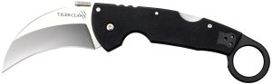 Cold Steel CS22C Tiger Claw  3.50" Folding Hawkbill Plain Stonewashed American S35VN Blade/6" Matte Black w/Ring G10 Handle Includes Belt Clip