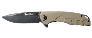 Smiths Products 50995 BattlePlan  3.35" Folding Drop Point Plain Black Stonewashed 400 SS Blade/ Desert Tan G10 Handle Includes Pocket Clip