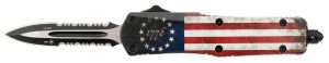 Templar Knife SBRF431 Gen II Betsy Ross Flag Small 2.75" OTF Dagger Part Serrated 440C SS Blade, 4.25" Betsy Ross Flag Aluminum Handle, Glass Breaker