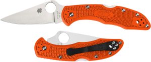Spyderco C11FPOR Delica 4 Lightweight 2.88" Folding Plain Satin VG-10 SS Blade/Orange Bi-Directional Texturing FRN Handle Includes Pocket Clip
