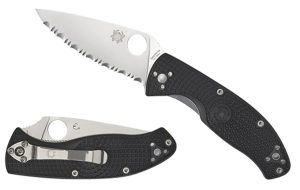 Spyderco C122PSBK Tenacious Lightweight 3.39" Folding Part Serrated Satin 8Cr13MoV SS Blade/Black Bi-Directional Texturing FRN Handle Includes Pocket Clip